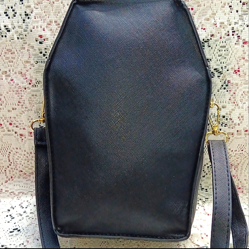 🆕️BLACK UNLUCKY CHARMS CEREAL GOTH VEGAN LEATHER COFFIN ZIPPERED CROSSBODY - Picture 16 of 16